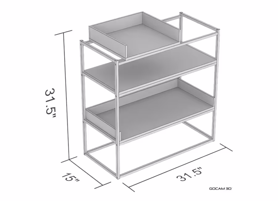 Technical 3D rendering of a console table imaged in three dimensions.