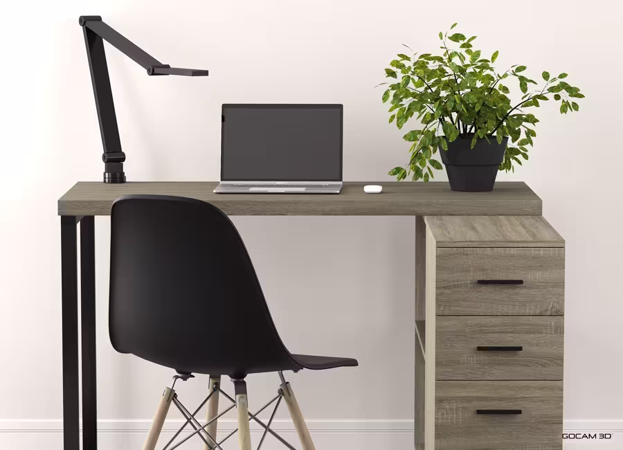 Technical 3D rendering of a console table imaged in three dimensions.