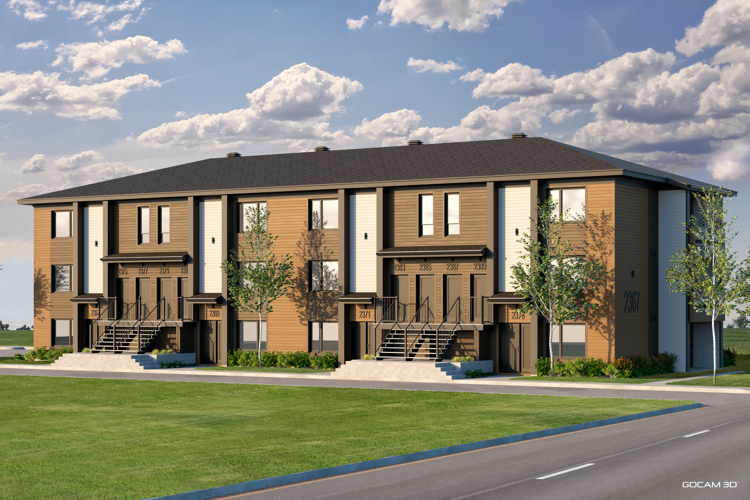 Rendu 3D extérieur d'un bâtiment multilogements 12 plex (12 plex) pour faire de la promotion immobilière - GOCAM 3D