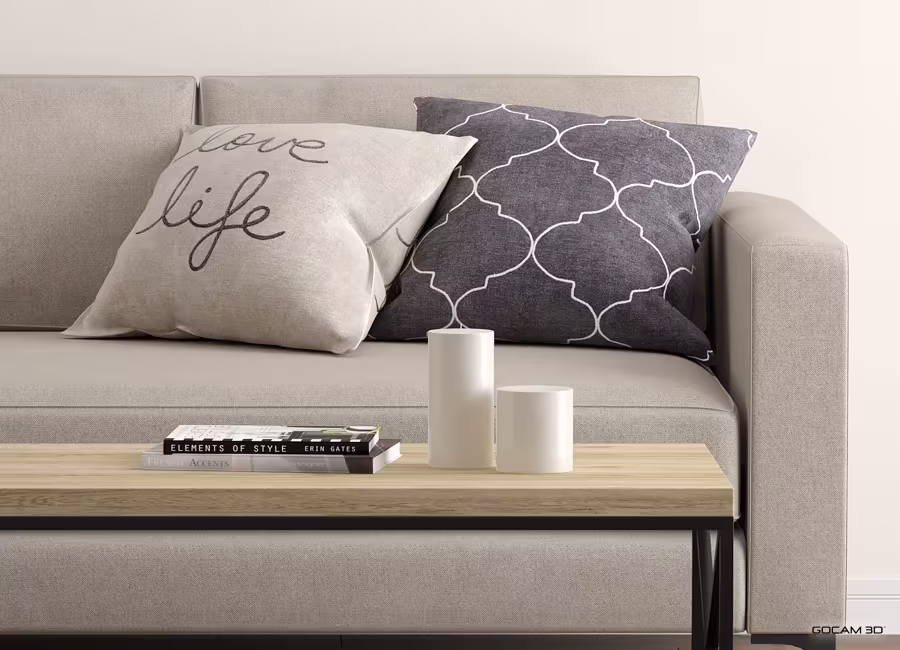 White background 3D rendering of living room coffee table imaged in three dimensions.