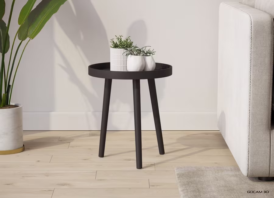 Technical 3D rendering of a console table imaged in three dimensions.