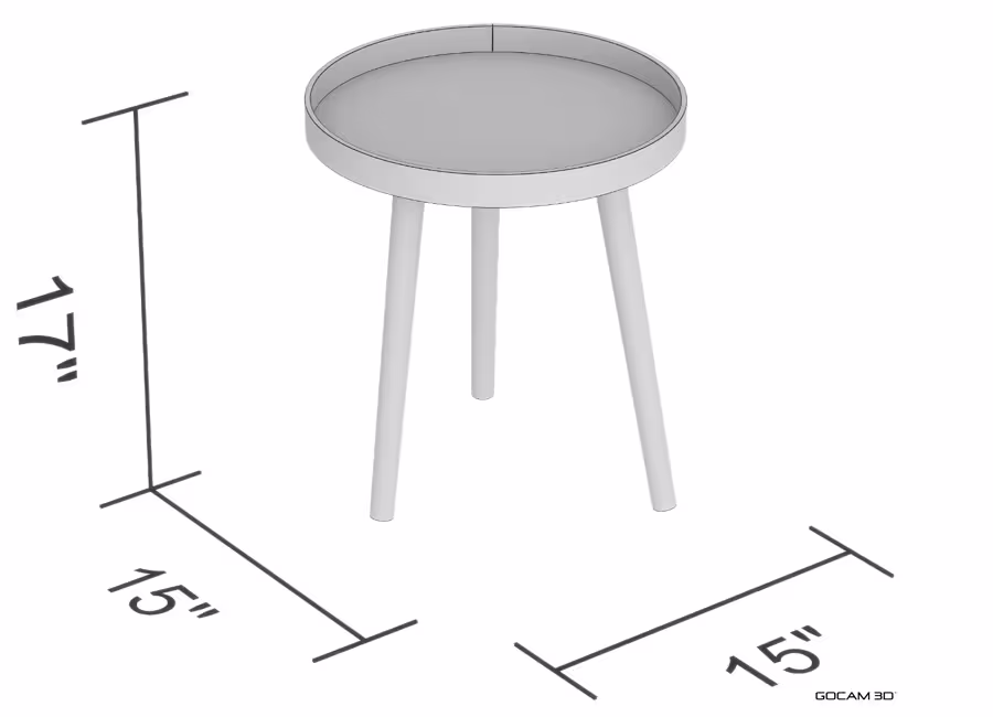 Technical 3D rendering of a console table imaged in three dimensions.
