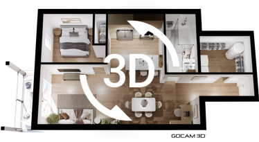 Plan 3D appartement 3 et demi (Plan 3D logement 3 et demi) pour faire de la promotion immobilière - GOCAM 3D