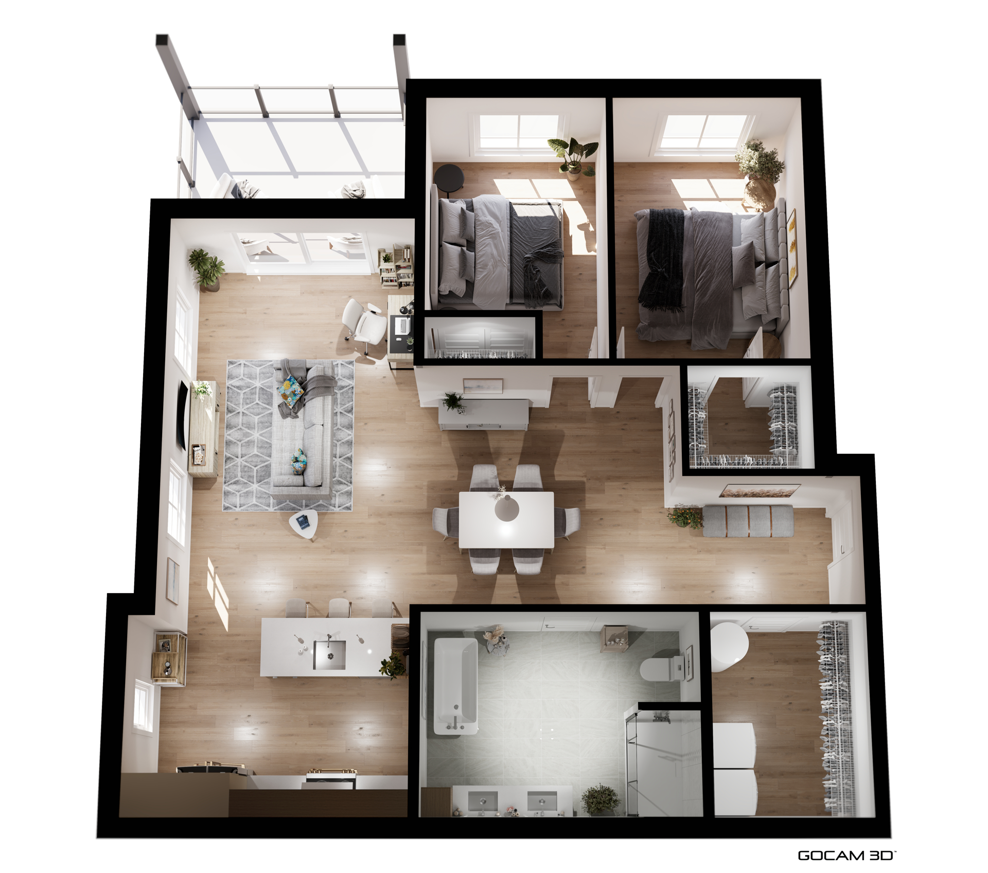 Plan 3D appartement 4 et demi pour faire de la location d'appartements au Québec - GOCAM 3D