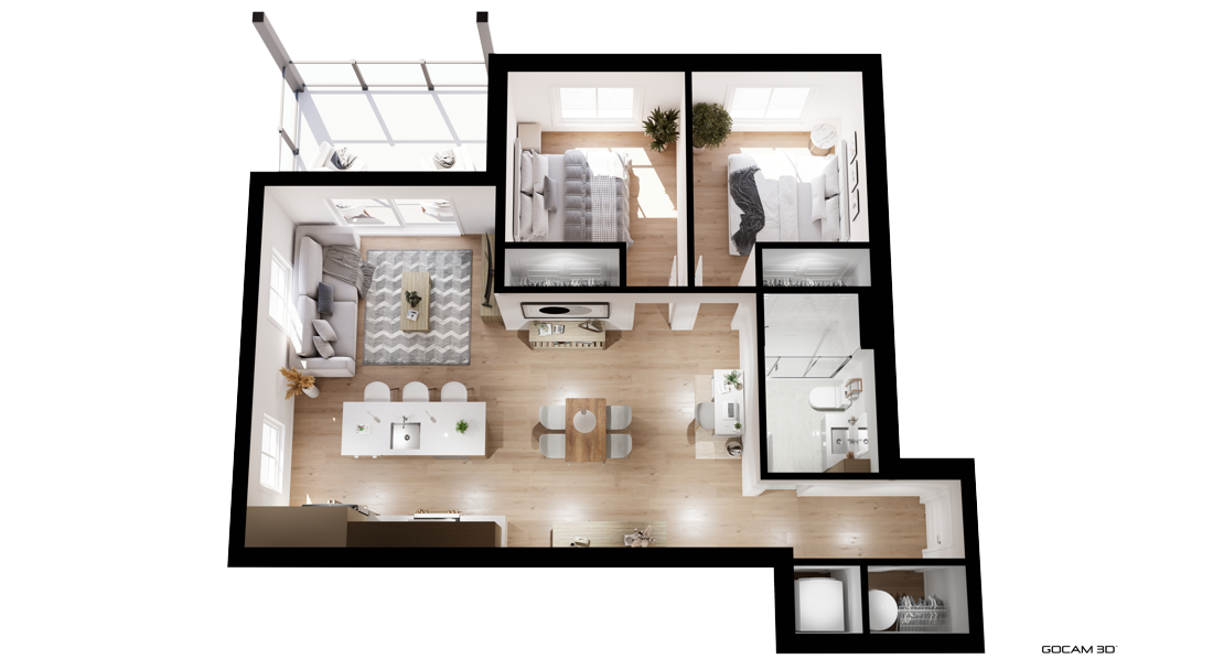 Plan 3D d'appartement 4 et demi (plan 3D de logement 4 et demi) pour faire de la location d'appartements en ligne - GOCAM 3D