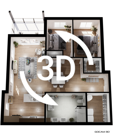 Plan 3D appartement 4 et demi (Plan 3D logement 4 et demi) pour faire de la promotion immobilière - GOCAM 3D