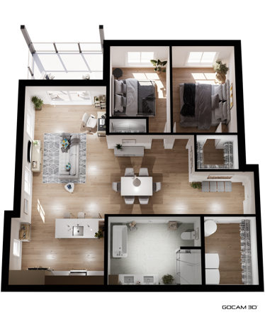 Plan 3D appartement 4 et demi (Plan 3D logement 3 et demi) pour faire de la promotion immobilière - GOCAM 3D