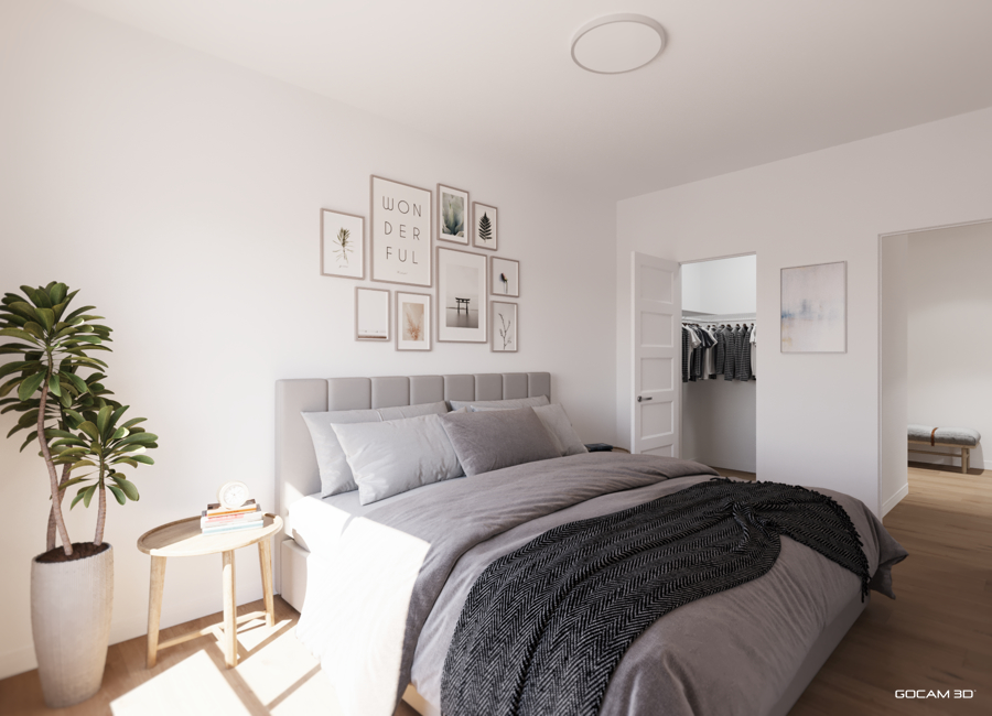 Rendu 3D chambre à coucher d'appartement 4 et demi (chambre à coucher 3D logement 4 et demi) pour faire de la location en ligne - GOCAM 3D