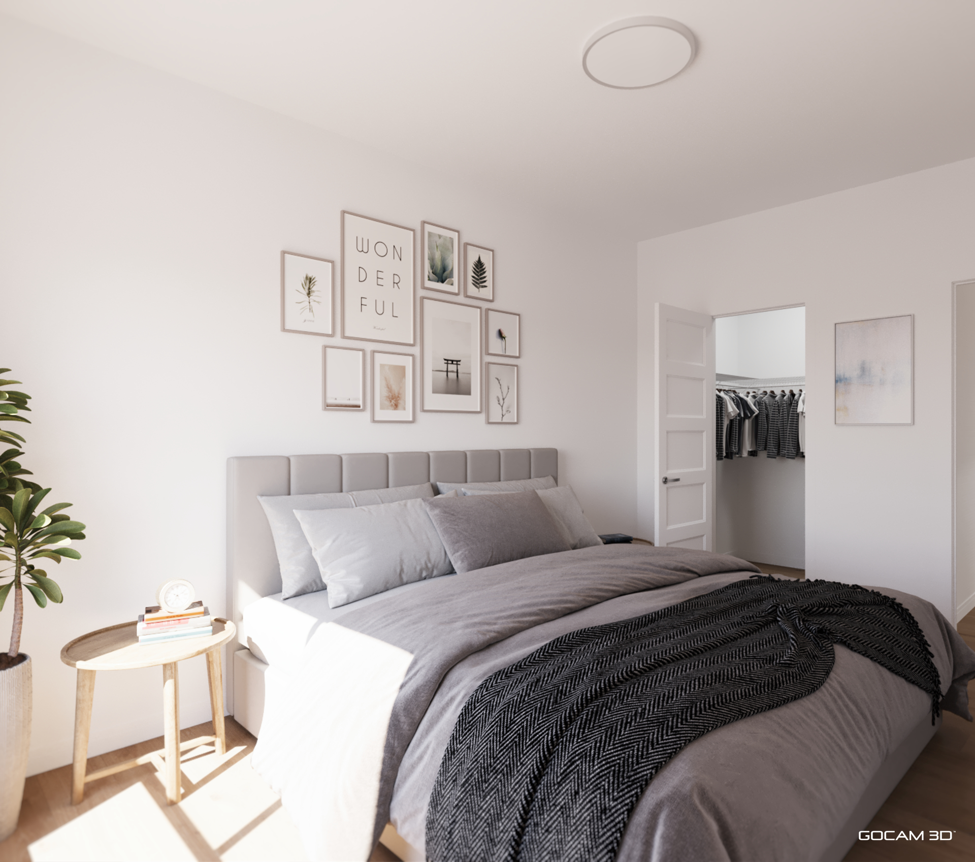 Rendu 3D de chambre à coucher de logement 4 et demi pour faire de la location d'appartements au Québec - GOCAM 3D